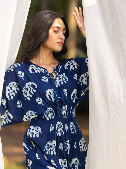 Erica - Abito Maxi Kaftano Donna Indigo Elegante