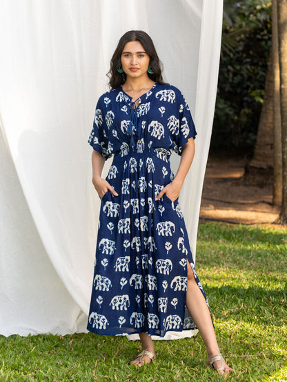 Erica - Abito Maxi Kaftano Donna Indigo Elegante