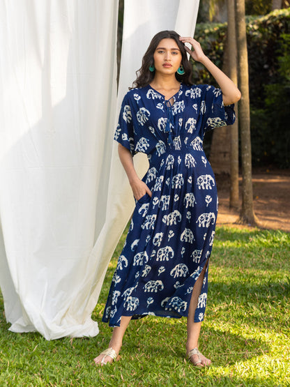 Erica - Abito Maxi Kaftano Donna Indigo Elegante