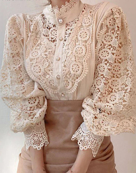 Margherita – Camicia Estiva Elegante a Collo Alto dal Design Classico Albicocca