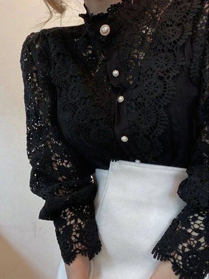 Margherita – Camicia Estiva Elegante a Collo Alto dal Design Classico Nero