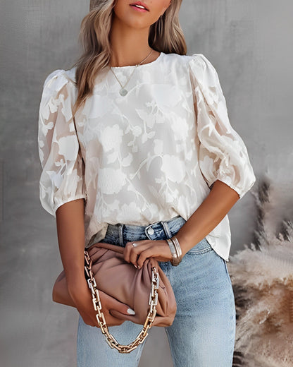 Maria – Camicia in Chiffon con Maniche a Sbuffo Elegante Bianco