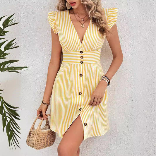 Mariasilvia – Abito a Righe Donna con Bottoni Elegante e Casual Giallo