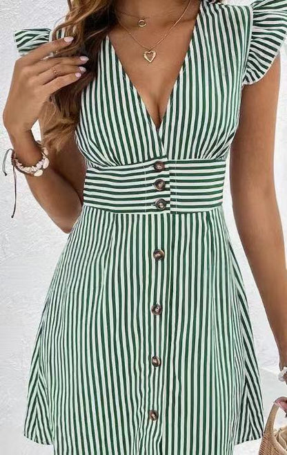 Mariasilvia – Abito a Righe Donna con Bottoni Elegante e Casual Verde