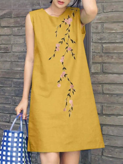 Mariella – Abito Estivo Ricamato con Motivo Floreale Elegante Giallo