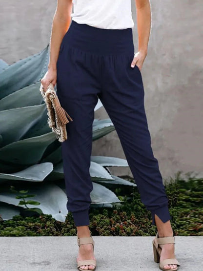 Marta – Pantaloni Jogger Donna a Vita Alta con Fascia Elastica Blu scuro