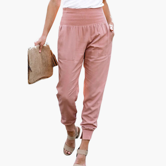 Marta – Pantaloni Jogger Donna a Vita Alta con Fascia Elastica Rosa