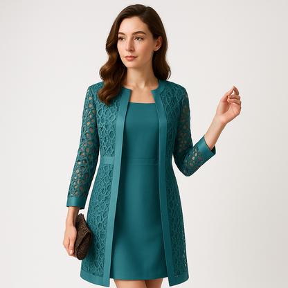 Martina - Abito da Cerimonia con Giacca in Pizzo Elegante Due Pezzi Verde