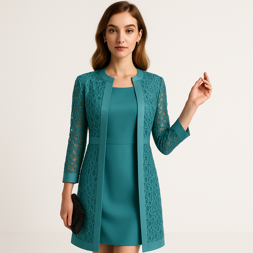 Martina - Abito da Cerimonia con Giacca in Pizzo Elegante Due Pezzi Verde