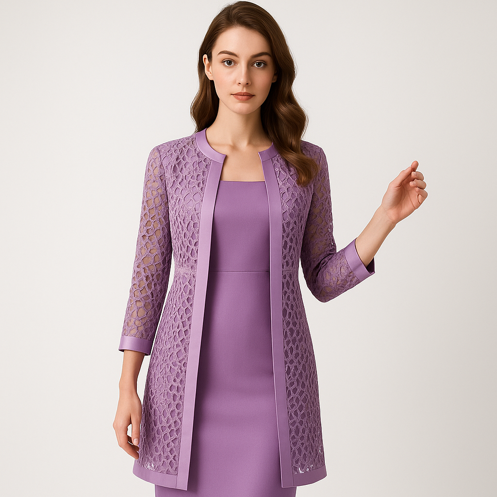 Martina - Abito da Cerimonia con Giacca in Pizzo Elegante Due Pezzi Viola