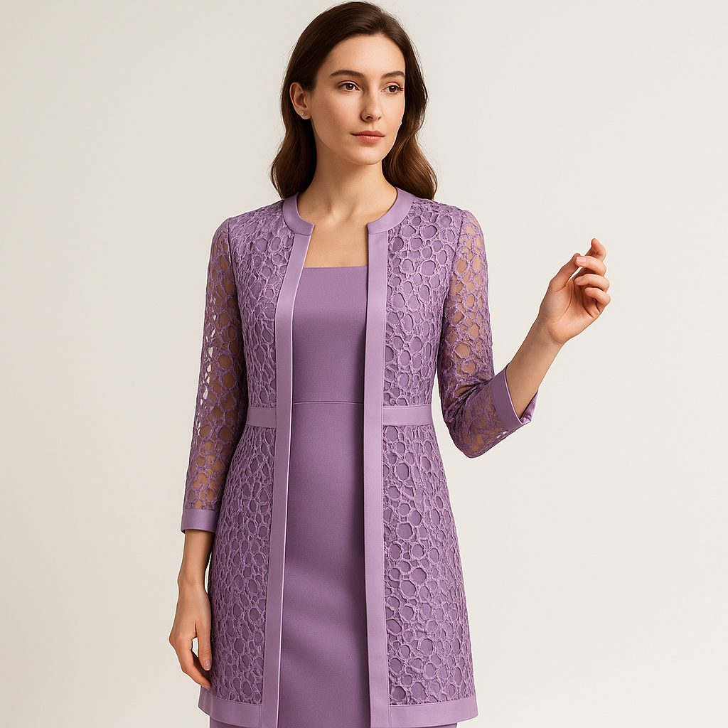 Martina - Abito da Cerimonia con Giacca in Pizzo Elegante Due Pezzi Viola