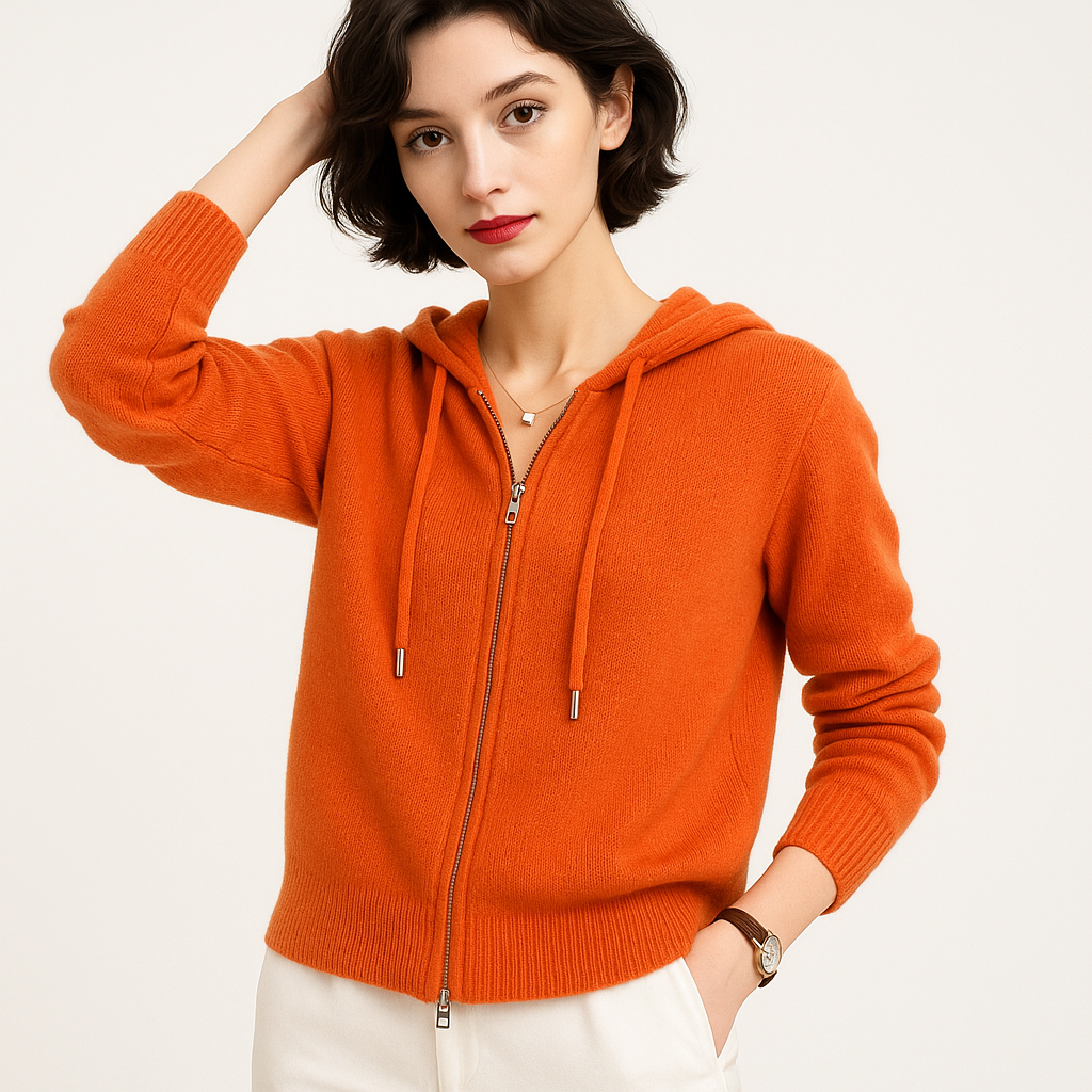 Martina - Cashmere Zip Cardigan Cashmere Eleganza Morbida Arancia