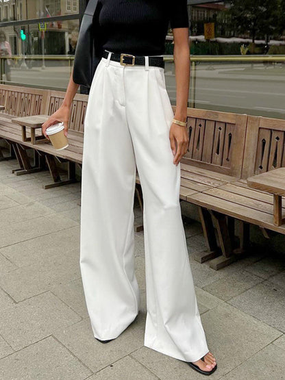 Martina – Pantaloni Larghi Eleganti Donna a Gamba Ampia Bianco