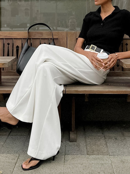 Martina – Pantaloni Larghi Eleganti Donna a Gamba Ampia Bianco