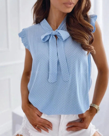 Mavì – Camicetta Donna Senza Maniche con Volant e Fiocco Elegante Blu