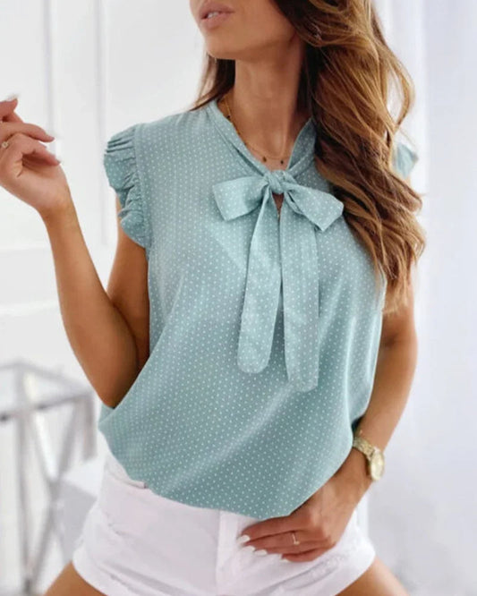 Mavì – Camicetta Donna Senza Maniche con Volant e Fiocco Elegante Verde