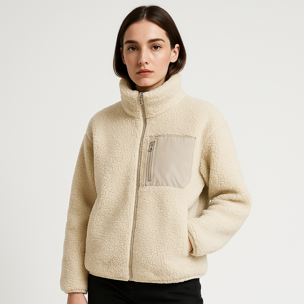 Melanie - Giacca Sherpa Pile Caldo Stile Urbano Contemporaneo Beige 