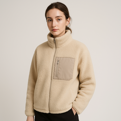 Melanie - Giacca Sherpa Pile Caldo Stile Urbano Contemporaneo Beige 