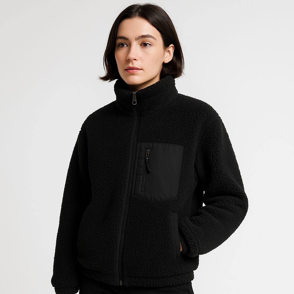 Melanie - Giacca Sherpa Pile Caldo Stile Urbano Contemporaneo Blu Marino