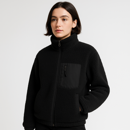 Melanie - Giacca Sherpa Pile Caldo Stile Urbano Contemporaneo Blu Marino