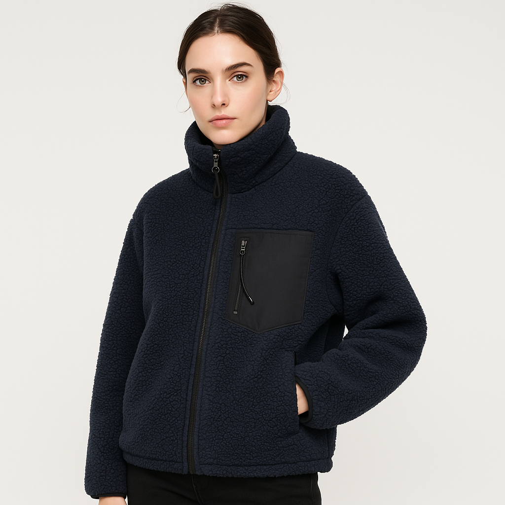 Melanie - Giacca Sherpa Pile Caldo Stile Urbano Contemporaneo Nero