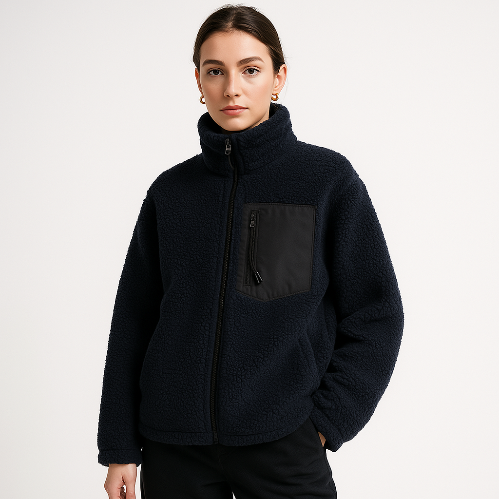 Melanie - Giacca Sherpa Pile Caldo Stile Urbano Contemporaneo Nero