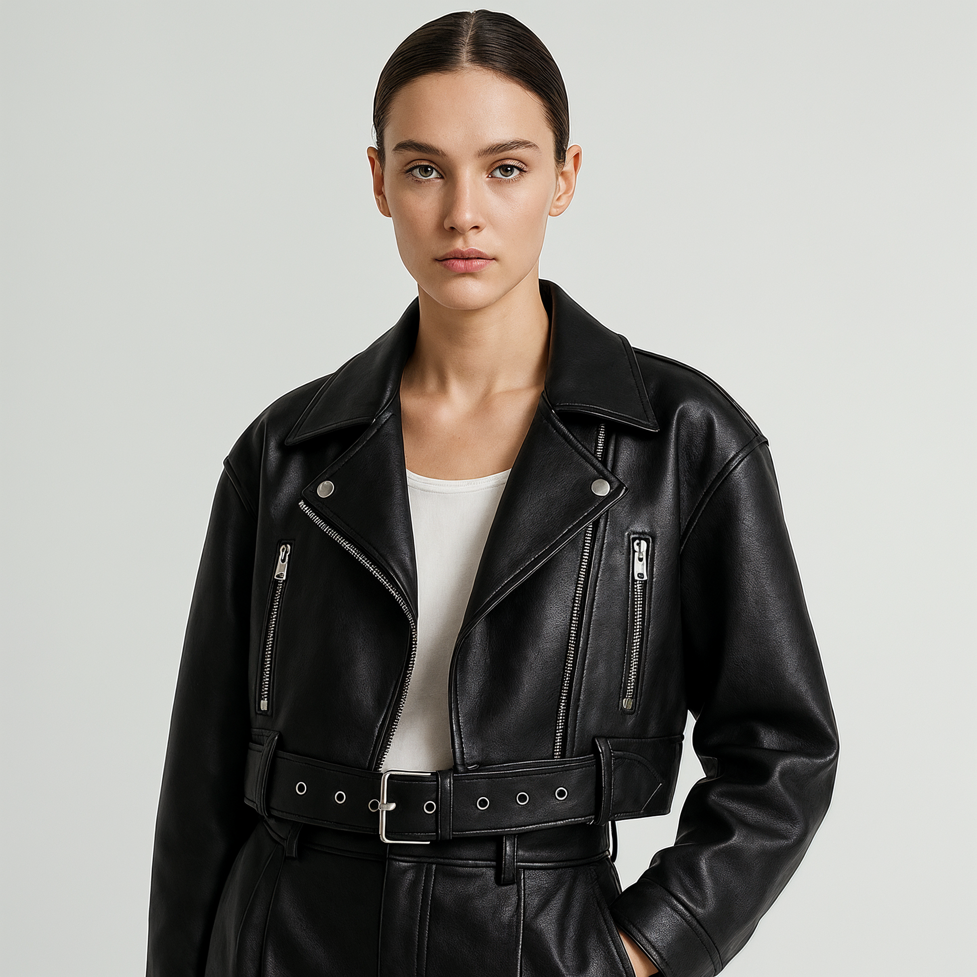 Melissa - Giacca Biker Oversize Ecopelle Stile Rock-Chic Nero