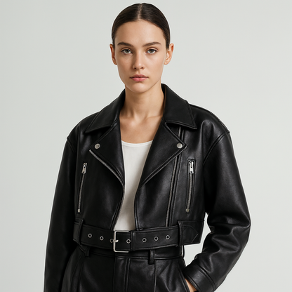 Melissa - Giacca Biker Oversize Ecopelle Stile Rock-Chic Nero