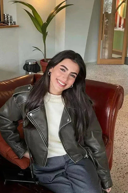 Melissa - Giacca Biker Oversize Ecopelle Stile Rock-Chic Nero