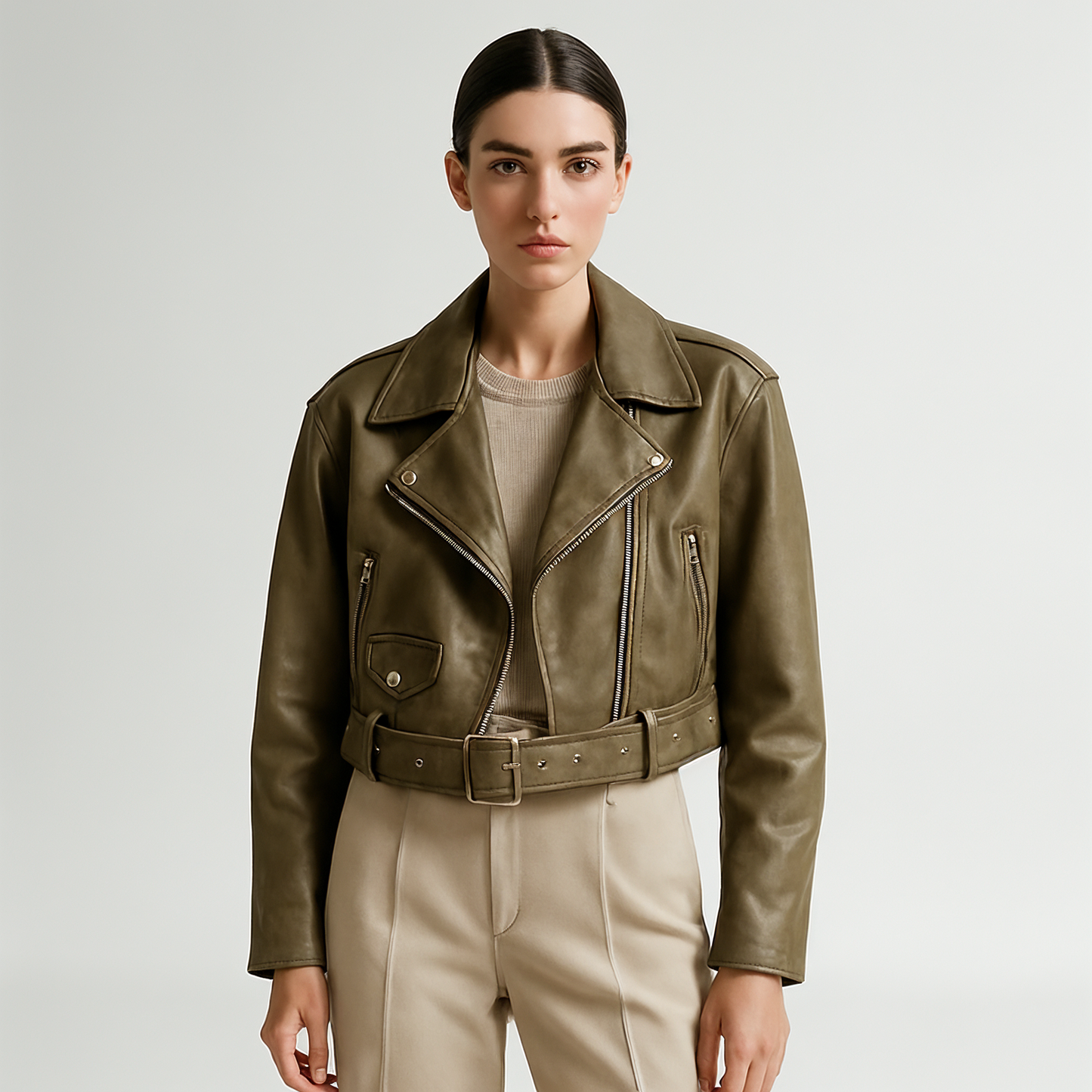 Melissa - Giacca Biker Oversize Ecopelle Stile Rock-Chic Verde