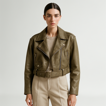 Melissa - Giacca Biker Oversize Ecopelle Stile Rock-Chic Verde