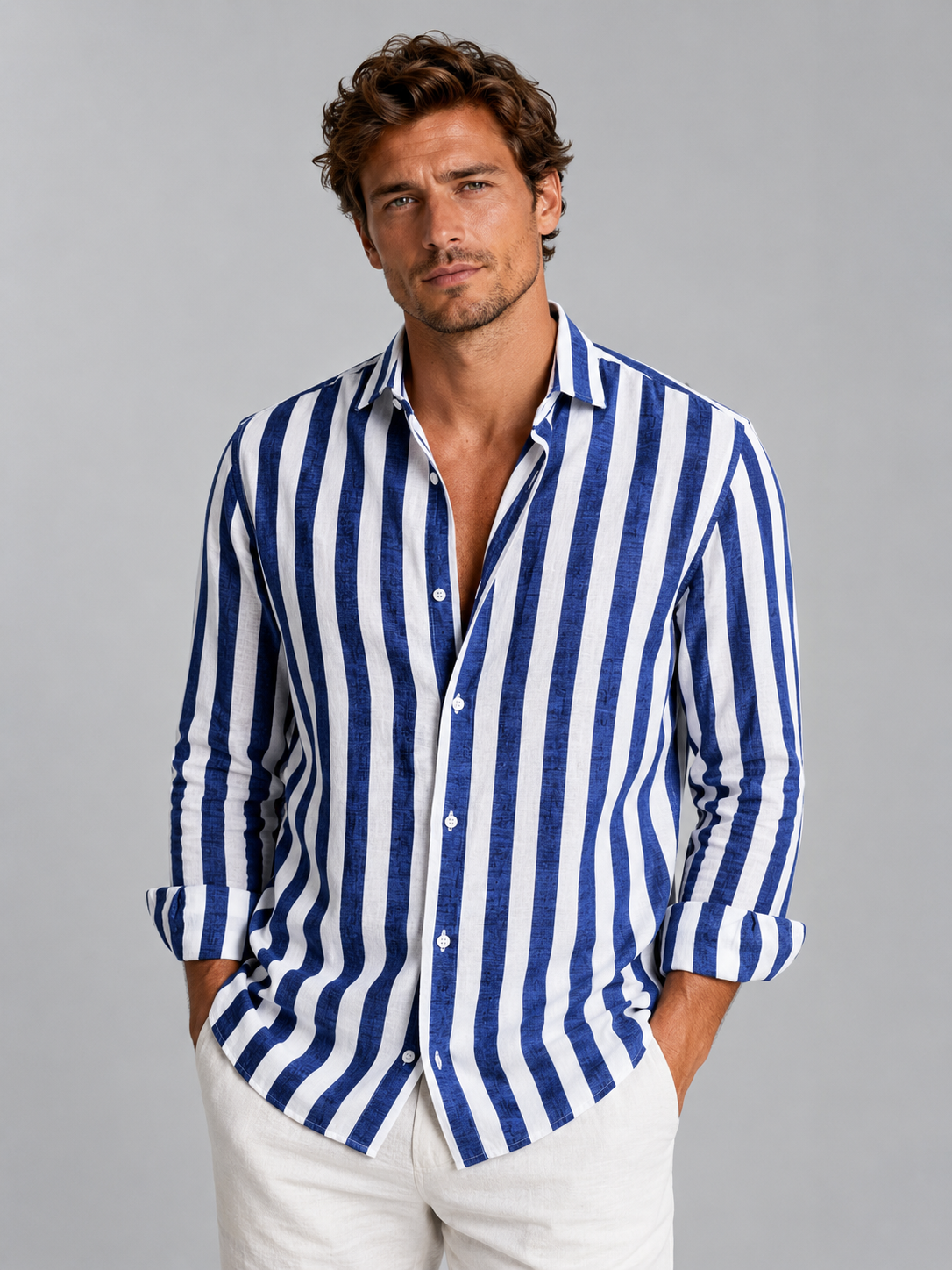 Barbara - Camicia Uomo a Righe Effetto Lino