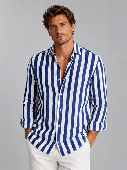 Barbara - Camicia Uomo a Righe Effetto Lino