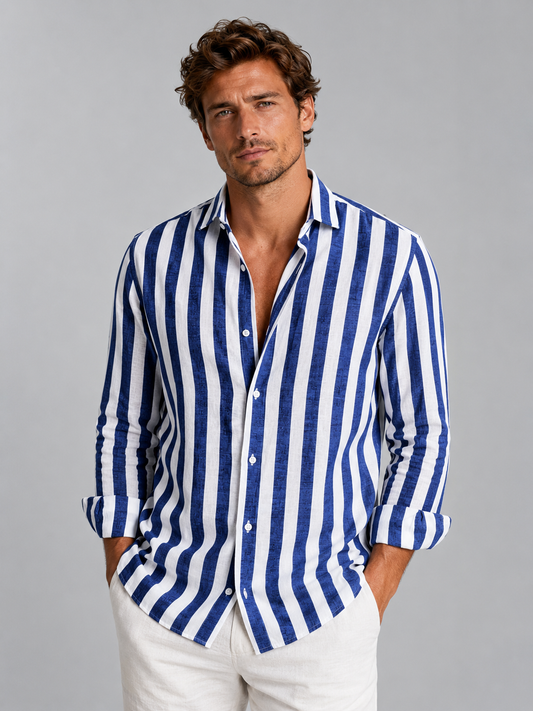 Barbara - Camicia Uomo a Righe Effetto Lino