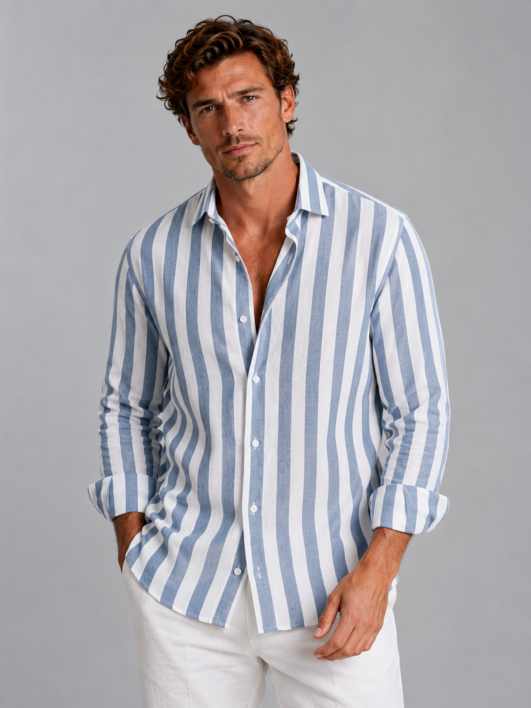 Barbara - Camicia Uomo a Righe Effetto Lino