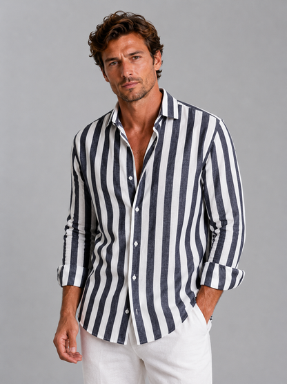 Barbara - Camicia Uomo a Righe Effetto Lino