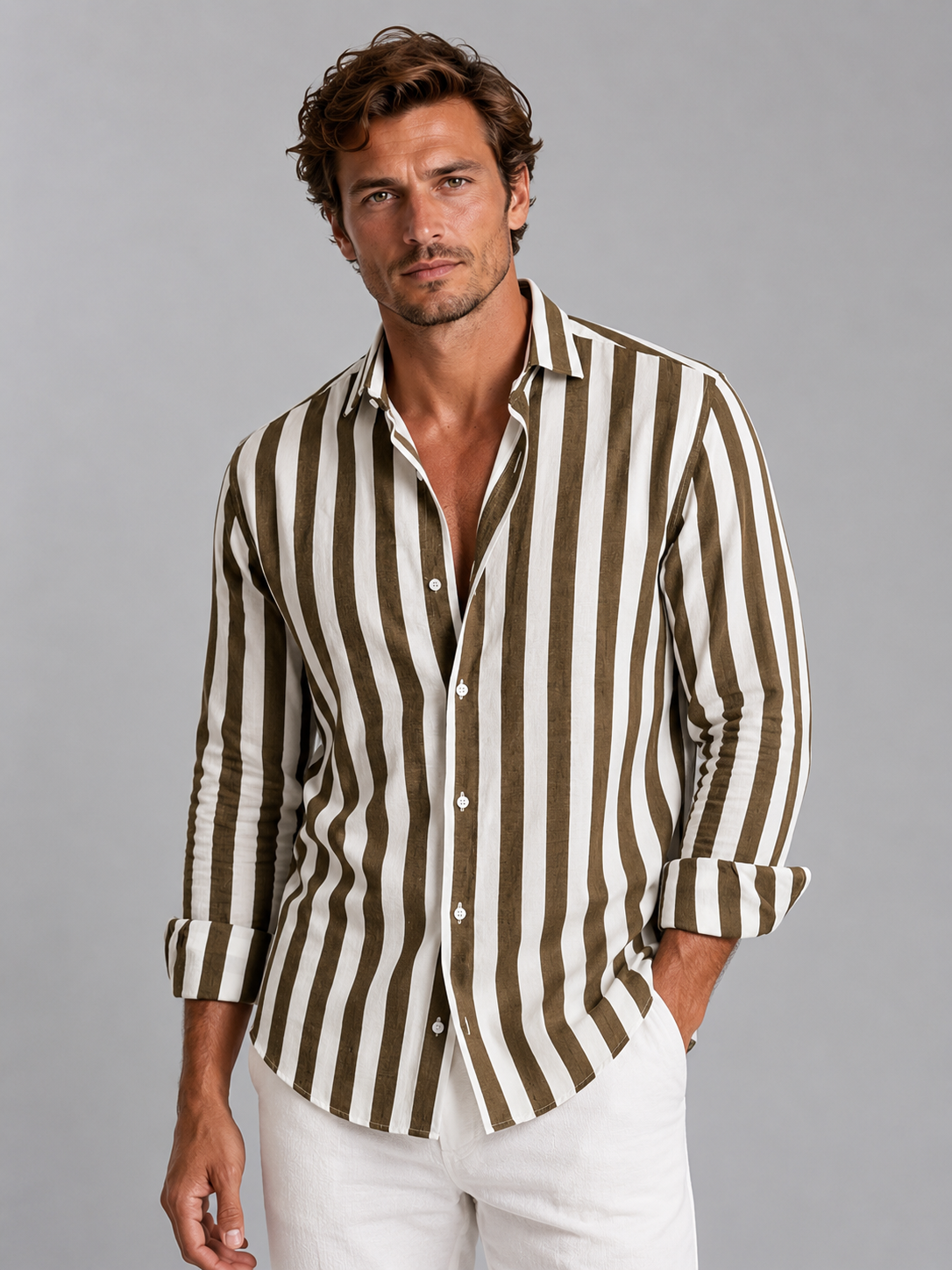 Barbara - Camicia Uomo a Righe Effetto Lino