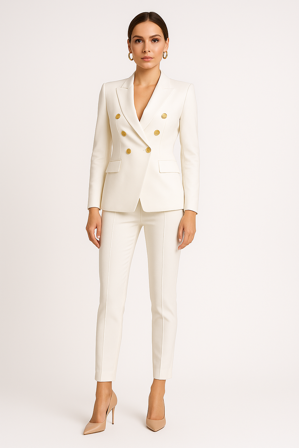 Michela - Tailleur Pantalone Donna Doppiopetto Elegante e Moderno Bianco