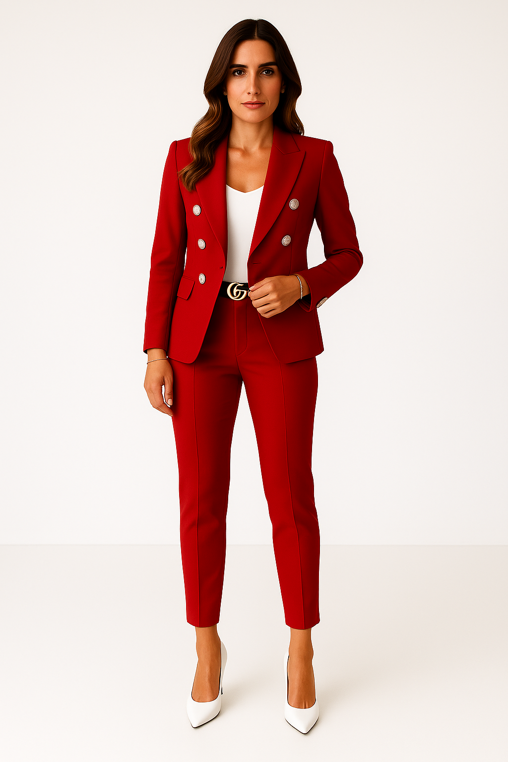 Michela - Tailleur Pantalone Donna Doppiopetto Elegante e Moderno Rosso