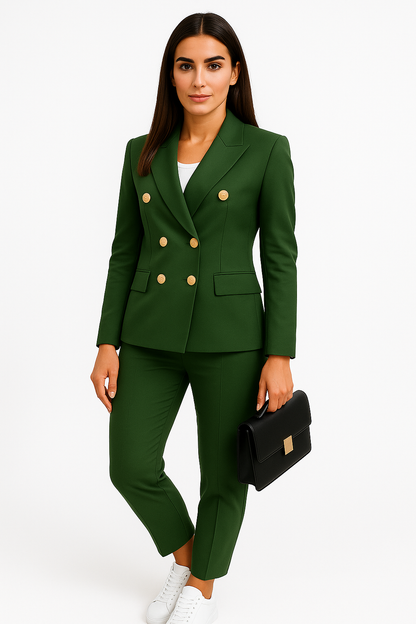 Michela - Tailleur Pantalone Donna Doppiopetto Elegante e Moderno Verde Militare
