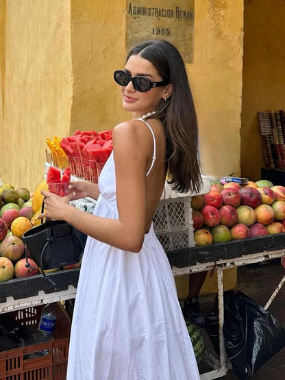 Milena – Abito Lungo Bianco Elegante con Schiena Scoperta Bianco