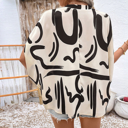 Mirea – Blusa Donna Albicocca con Stampa Geometrica Elegante Albicocca