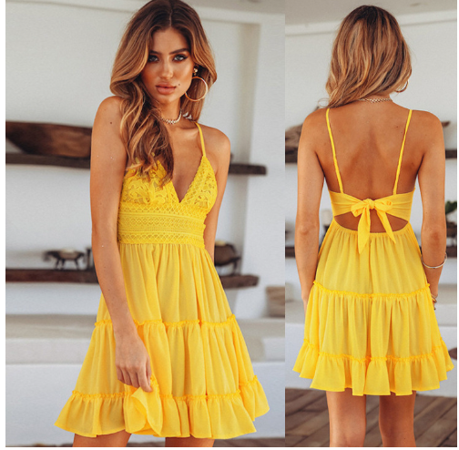 Mirella – Abito Elegante Donna Fluttuante e Femminile Giallo