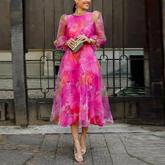 Mirta – Abito Elegante Donna con Motivo Floreale Romantico Rosa