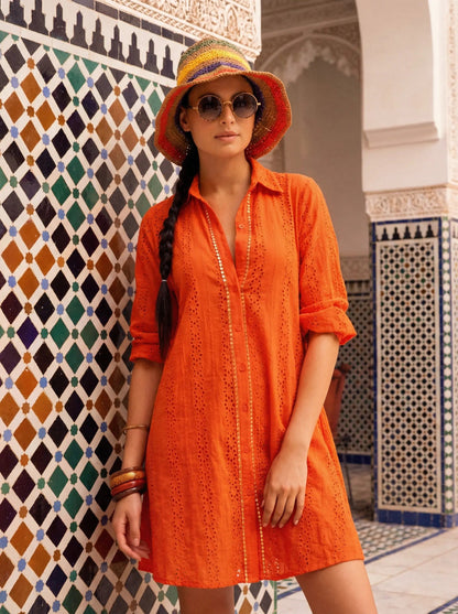 Quinzera - Abito Camicia Pizzo Pregiato Donna Elegante Romantico