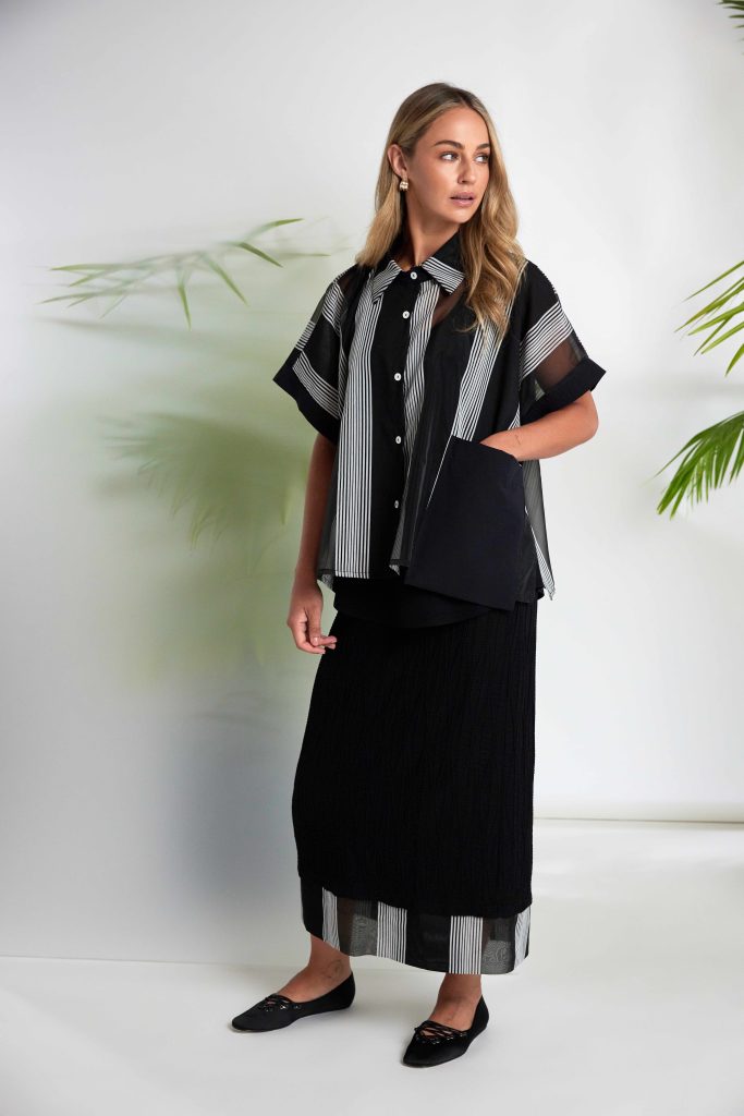 NAYA NAS26255 Stripped Organza Shirt With Fabric Cuff And Pocket