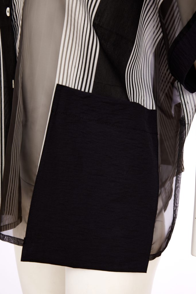 NAYA NAS26255 Stripped Organza Shirt With Fabric Cuff And Pocket