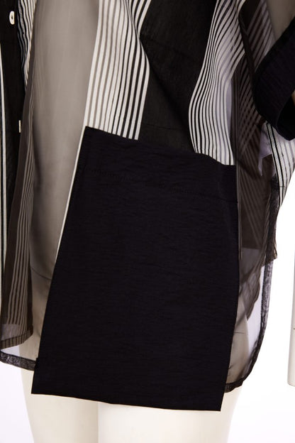 NAYA NAS26255 Stripped Organza Shirt With Fabric Cuff And Pocket