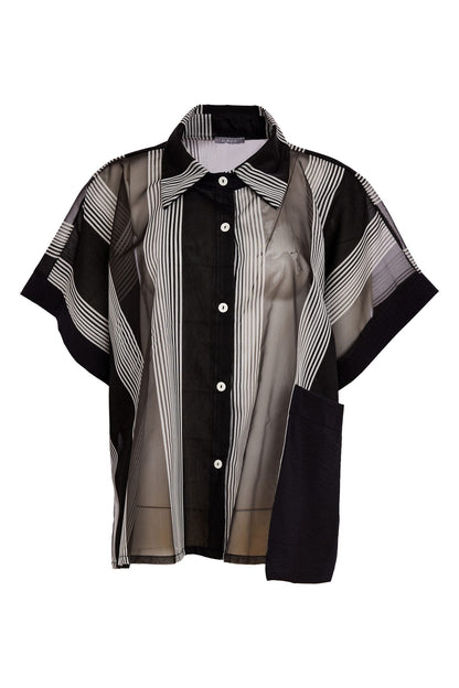 NAYA NAS26255 Stripped Organza Shirt With Fabric Cuff And Pocket