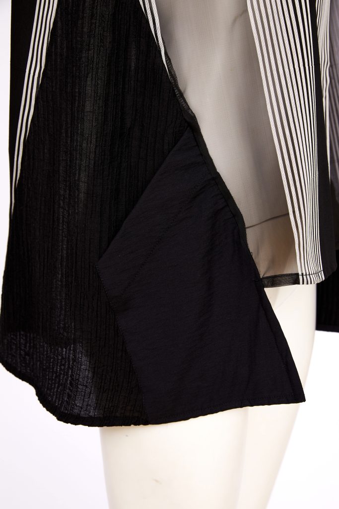 NAYA NAS26257 Stripe Top With Cut Away Collar And Contrast Sides With Pocket